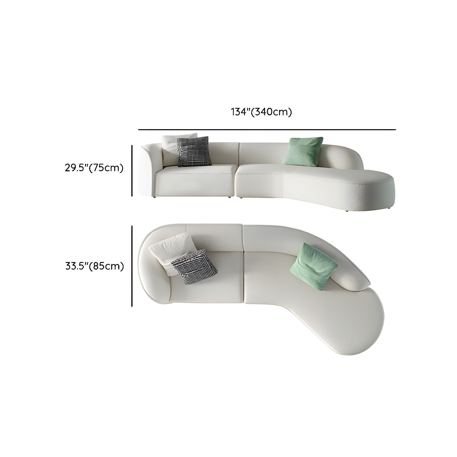 Scandinavian Wood Frame Curved Sectional Sofa in Beige Sherpa Upholstery, 2 Piece Set - image 16