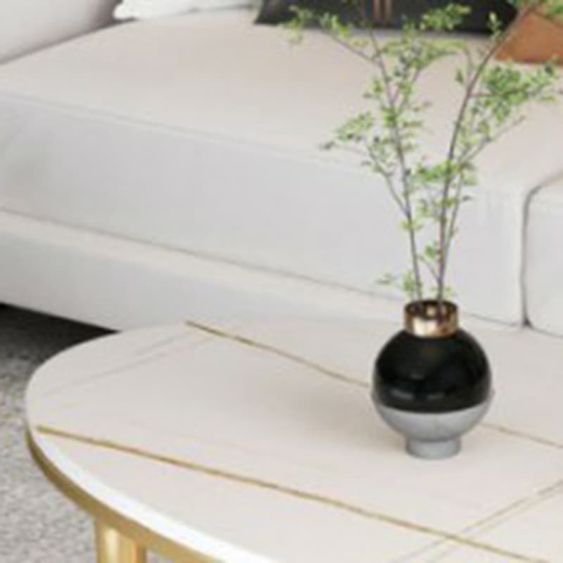 Glam Style Stone Top Oval Coffee Table with Both Shelf and Storage, Durable Iron Four Leg Base - image 5