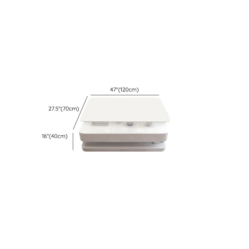 White Modern Coffee Table with Rectangular Wood Top & Block Base - image 14
