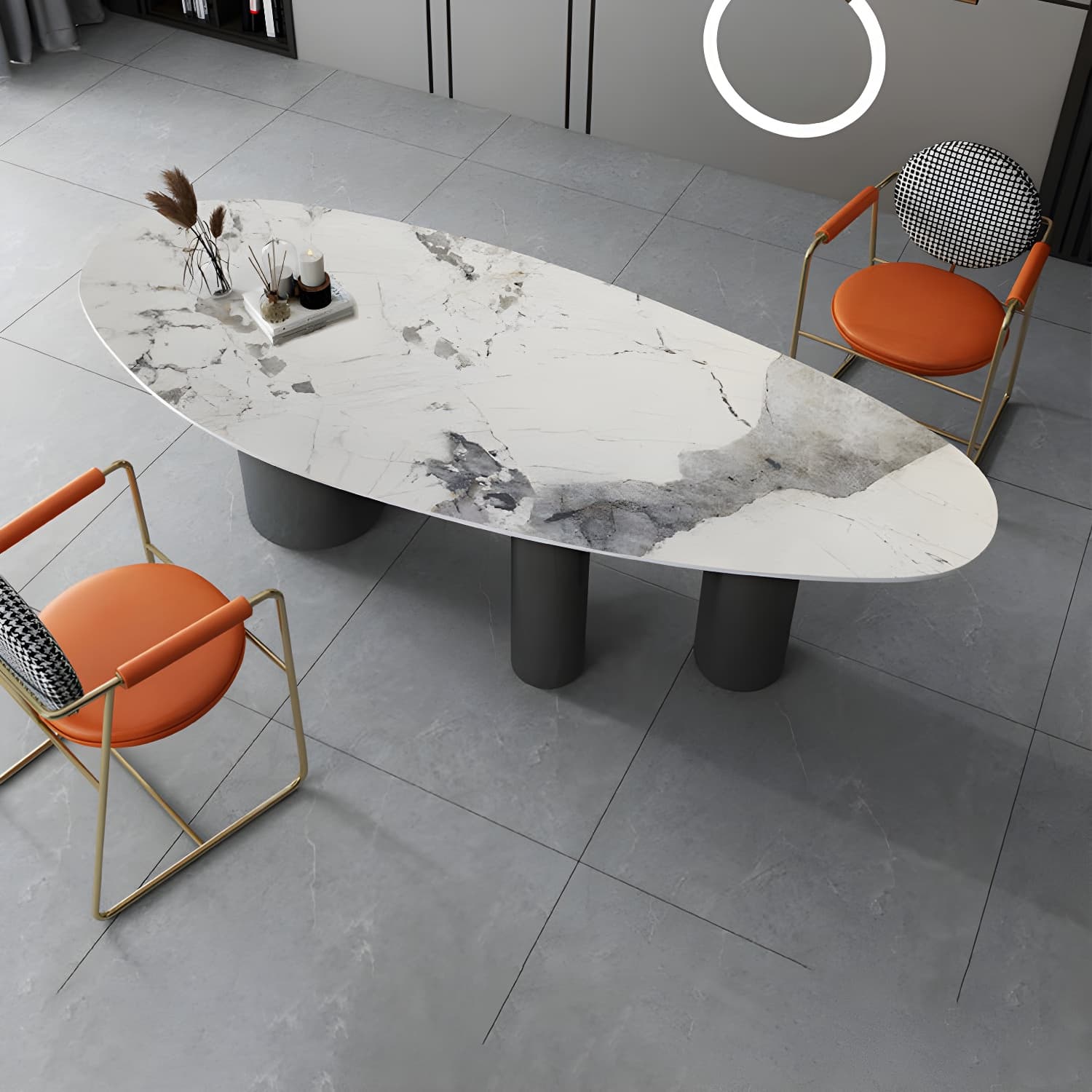 Oval Traditional Luxury Stone Table Standard Height Dining Table - image 6