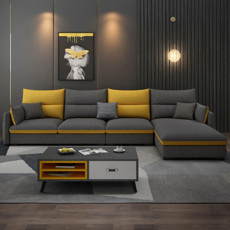 Modern Gray Stationary Sectional Sofa with Wood Frame and Cushion Back - image 3