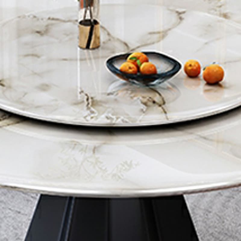 Modern Round Marble Dining Table Set with Black Metal Base in Beige - image 6