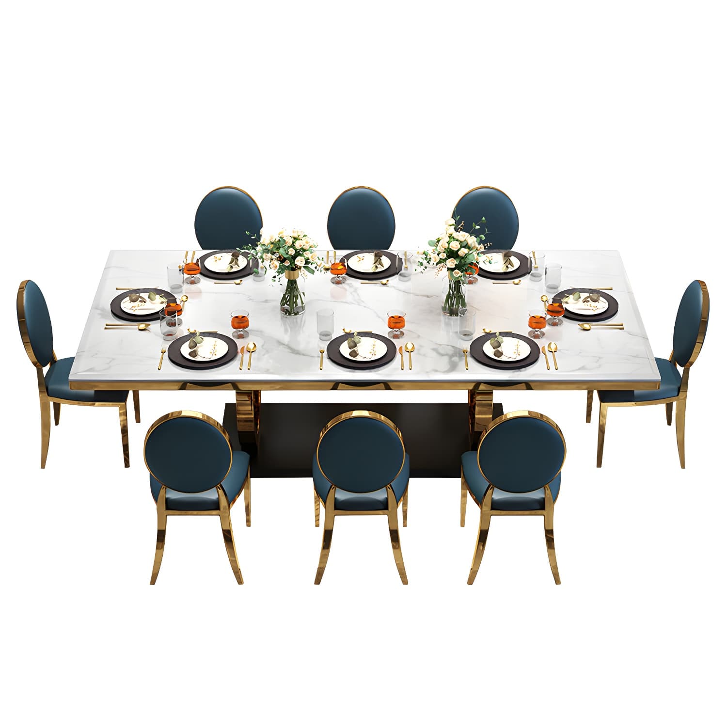 White Stone Top Table Luxury Rectangle Gold Base Dining Table - image 5