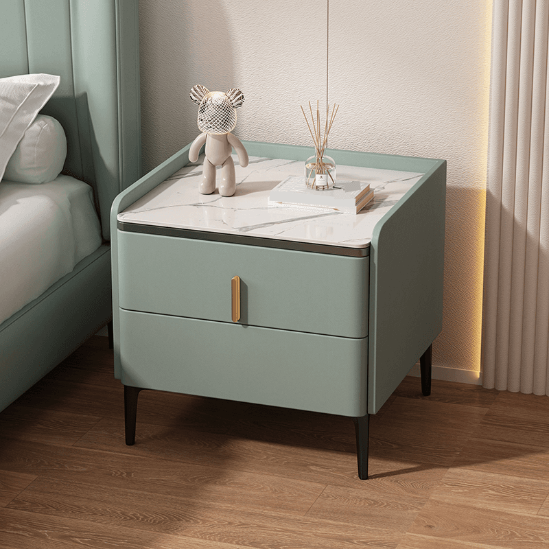 Minimalist 2 Tiers Drawer Storage Bedside Table with Faux Marble Countertop - image 3
