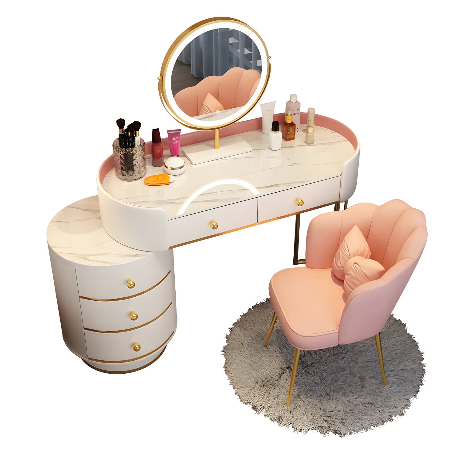 Lighted Mirror Makeup Counter Bedroom Makeup Vanity Desk Table with Drawer - image 13