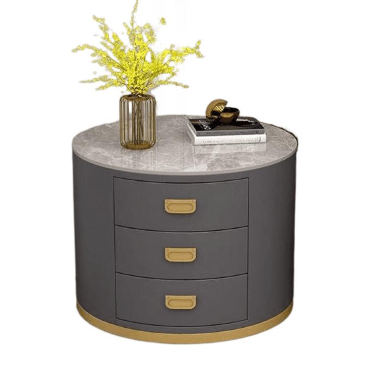 Modern Single Sintered Stone Drum Accent Table with Gray/Chalk Rounded Top and 3 Drawers - image 13