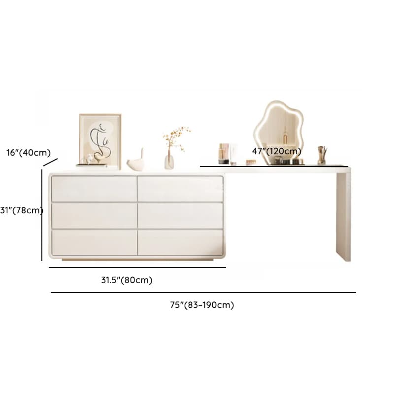 Large White/Transparent Vanity Set with 6 Drawers, Polymer/Lumber Frame, Lighted Mirror, and Scalable Chair - image 16