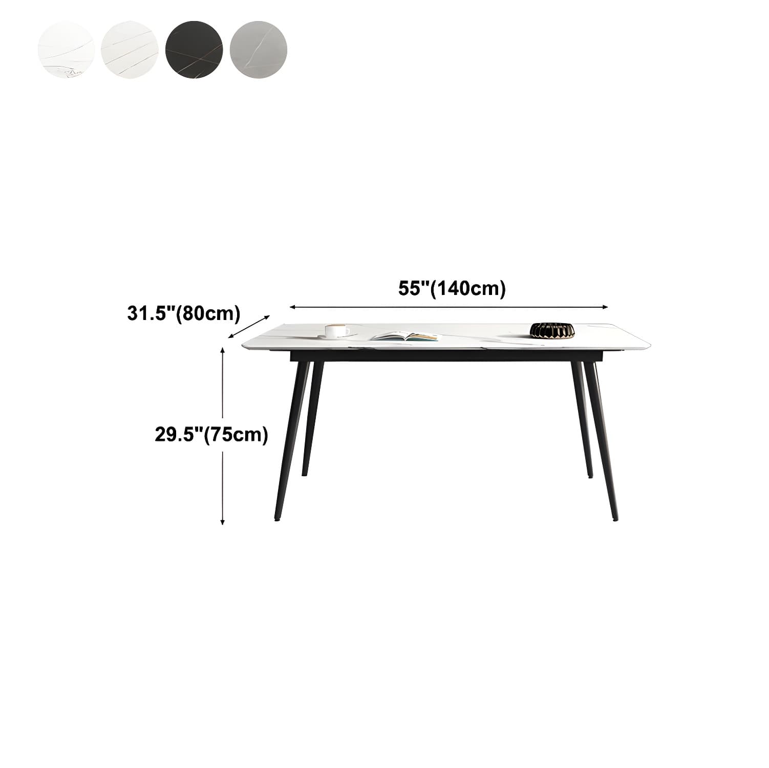 Stone Top Dining Table Rectangle Modern Dining Table with 4 Black Legs - image 11