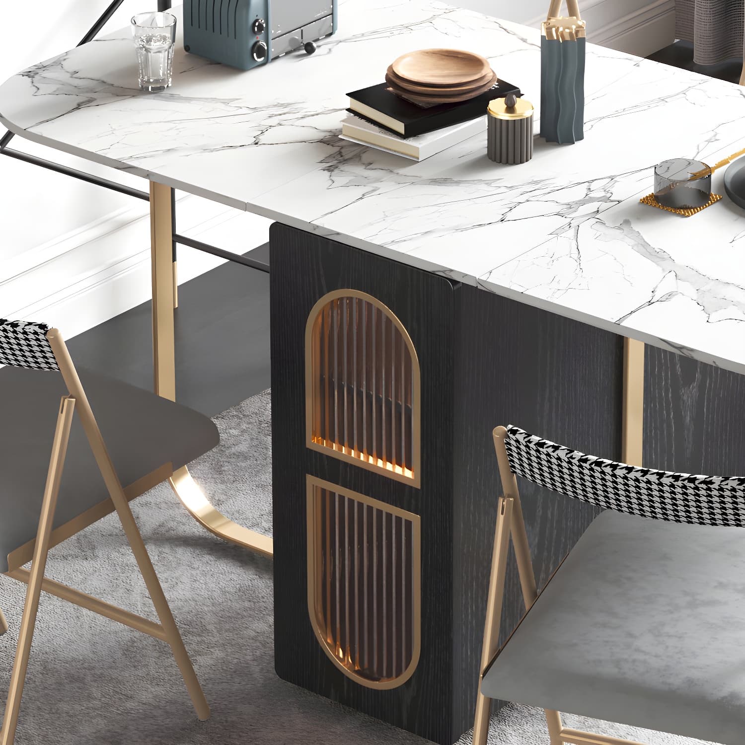 Modern 1/2/3/4/5 Pieces Rectangle Dining Table Set with Stone Top Foldable Dinette Set - image 7