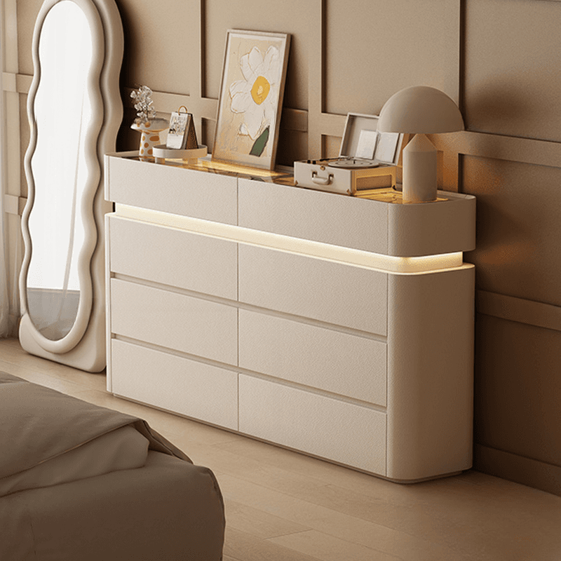 Simplistic Hardwood Double Dresser with 8 Horizontal Drawers and LED Lights - image 10