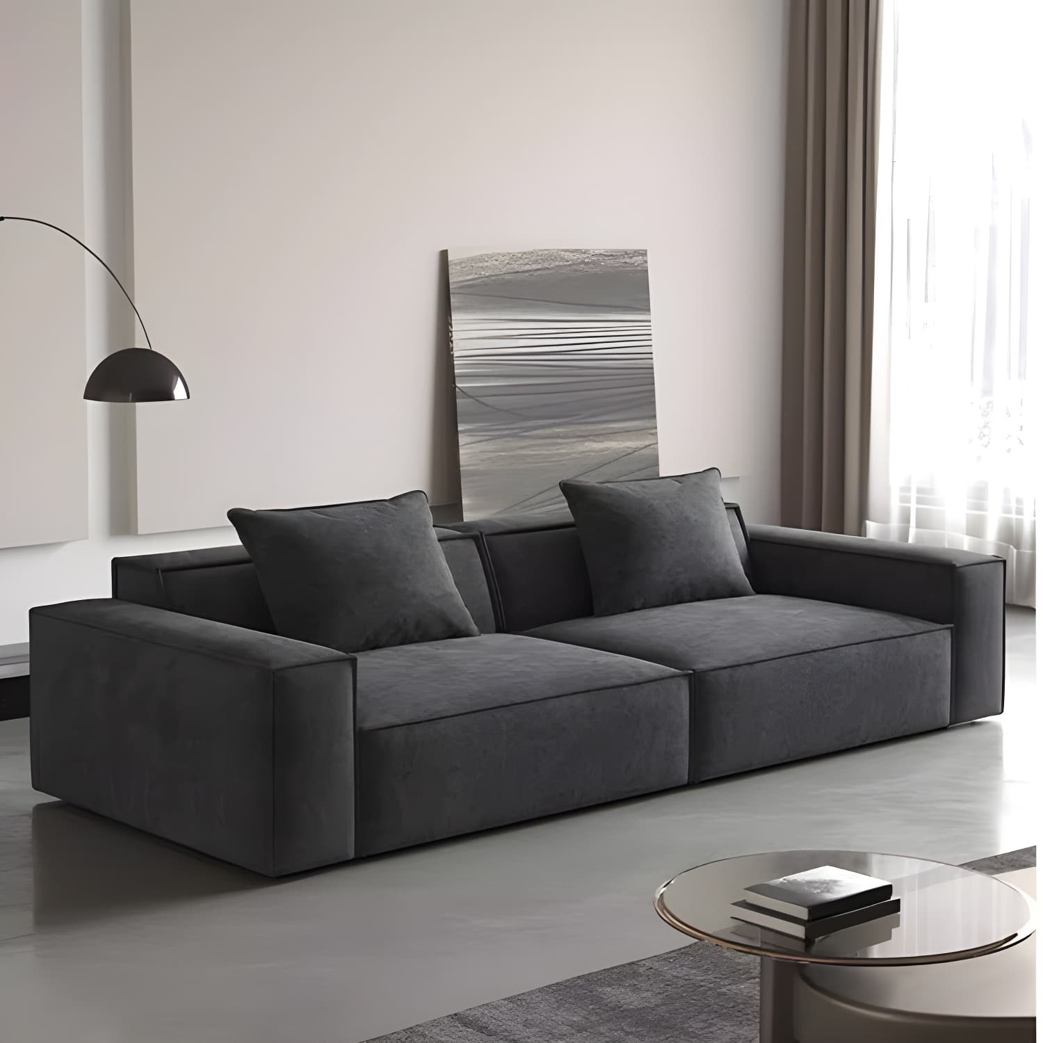 Modern Gray Square Arm Sectional Sofa Upholstered in Polyester Blend