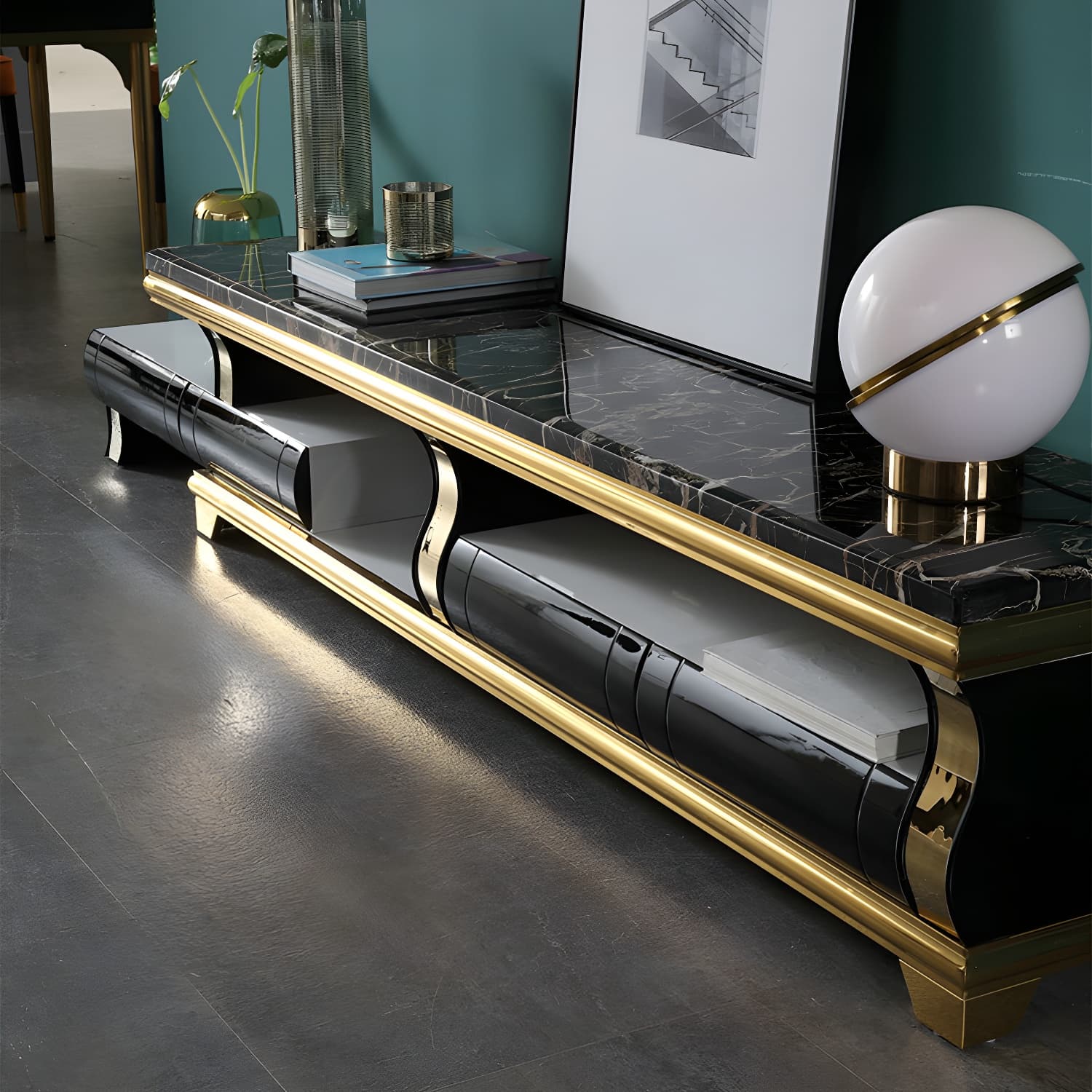 Marble Coffee or End Table with Storage Drawers Rectangle Block - image 4