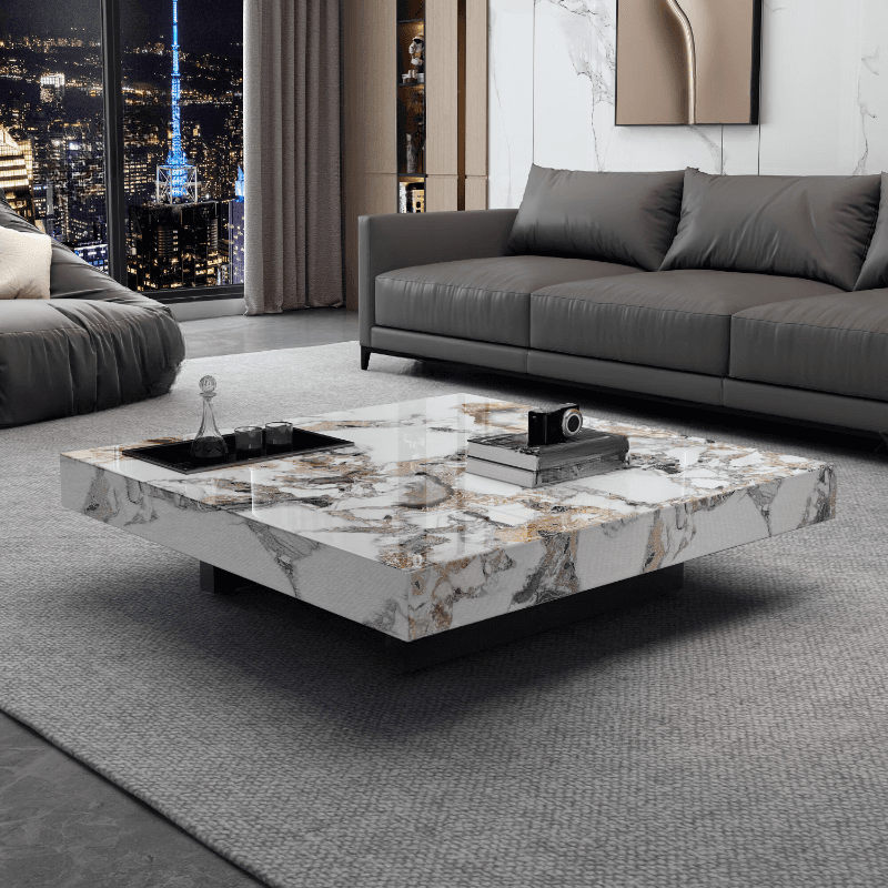 Contemporary Square Stone Top Sled Base Accent Table for Indoor Use - image 5