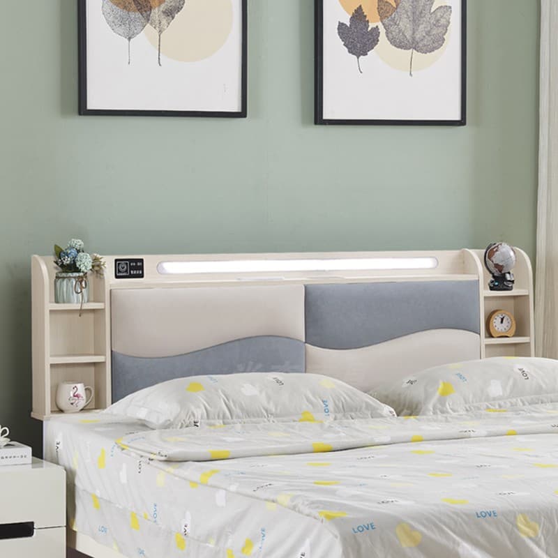Simple Free-standing Standard King(76"W x 80"L)/Queen(60"W x 80"L)/Full(54"W x 75"L) Panel No Distressing with Shelves Included and Illumination Light in Timber - image 5