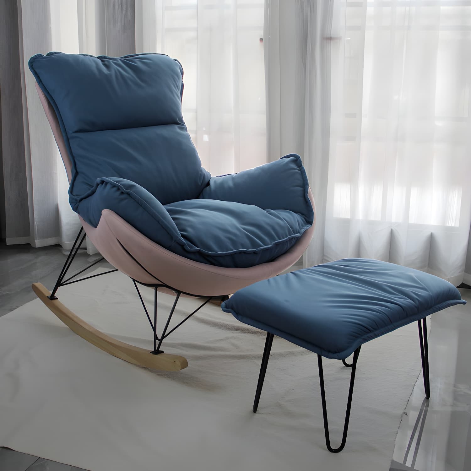 Modern Glider Chair Upholstered Removable Cushions Rocking Chair with Dark Legs - image 4
