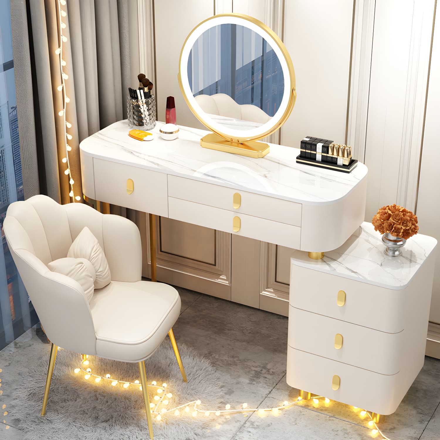 Lighted Mirror Makeup Vanity Desk Storage Box Makeup Vanity Set with Drawer - image 6
