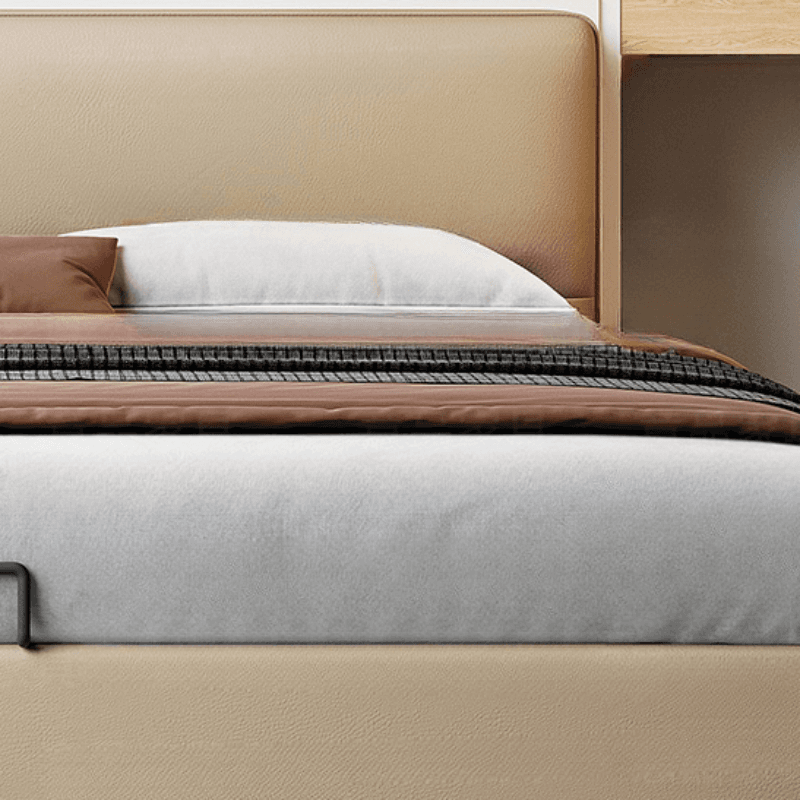 Cream Solid Color Storage Bed/Storage Panel Bed with 3 Storage Boxes, Genuine Leather Frame, Panel Headboard, and Sponge Upholstery for Living Room - image 6