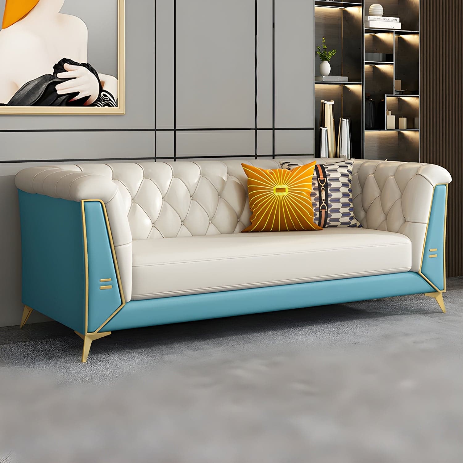Glam Wood Frame Standard Sofa with Tuxedo Arms in Solid Color - image 9
