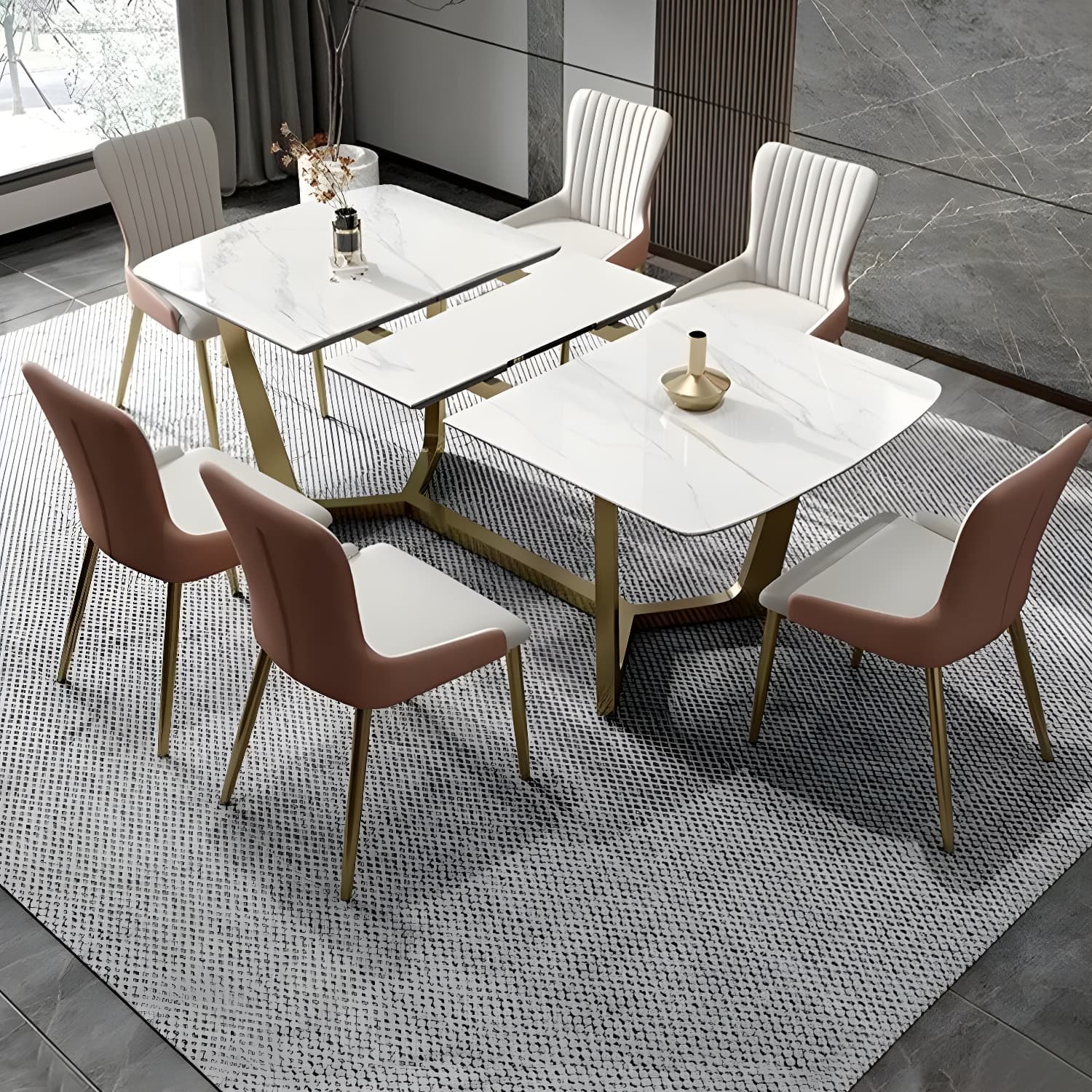 Glam 1/4/5/7 Pieces Rectangle Dinette Set with Sintered Stone Scalable Dining Table Set