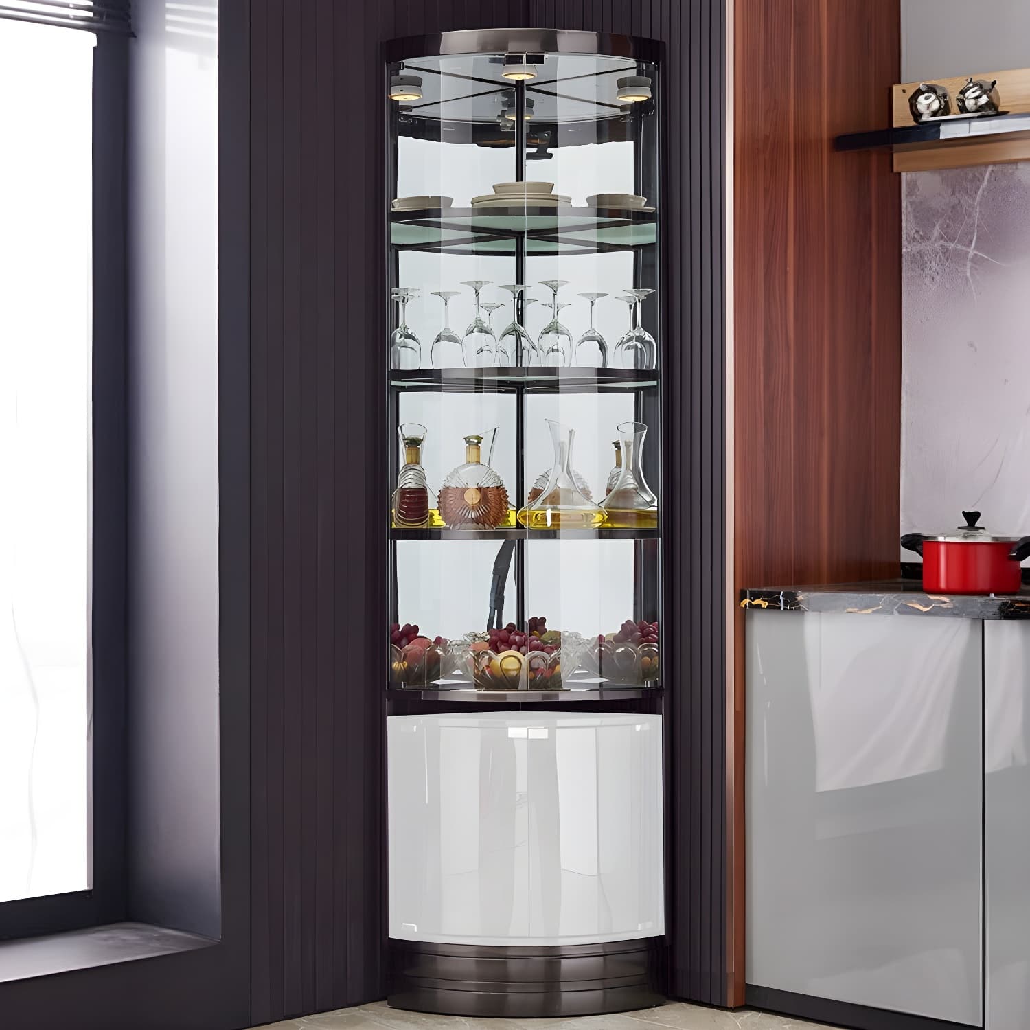 Glam Metal Corner Glass Paned Knobs Accent Cabinet with Shelves - image 11