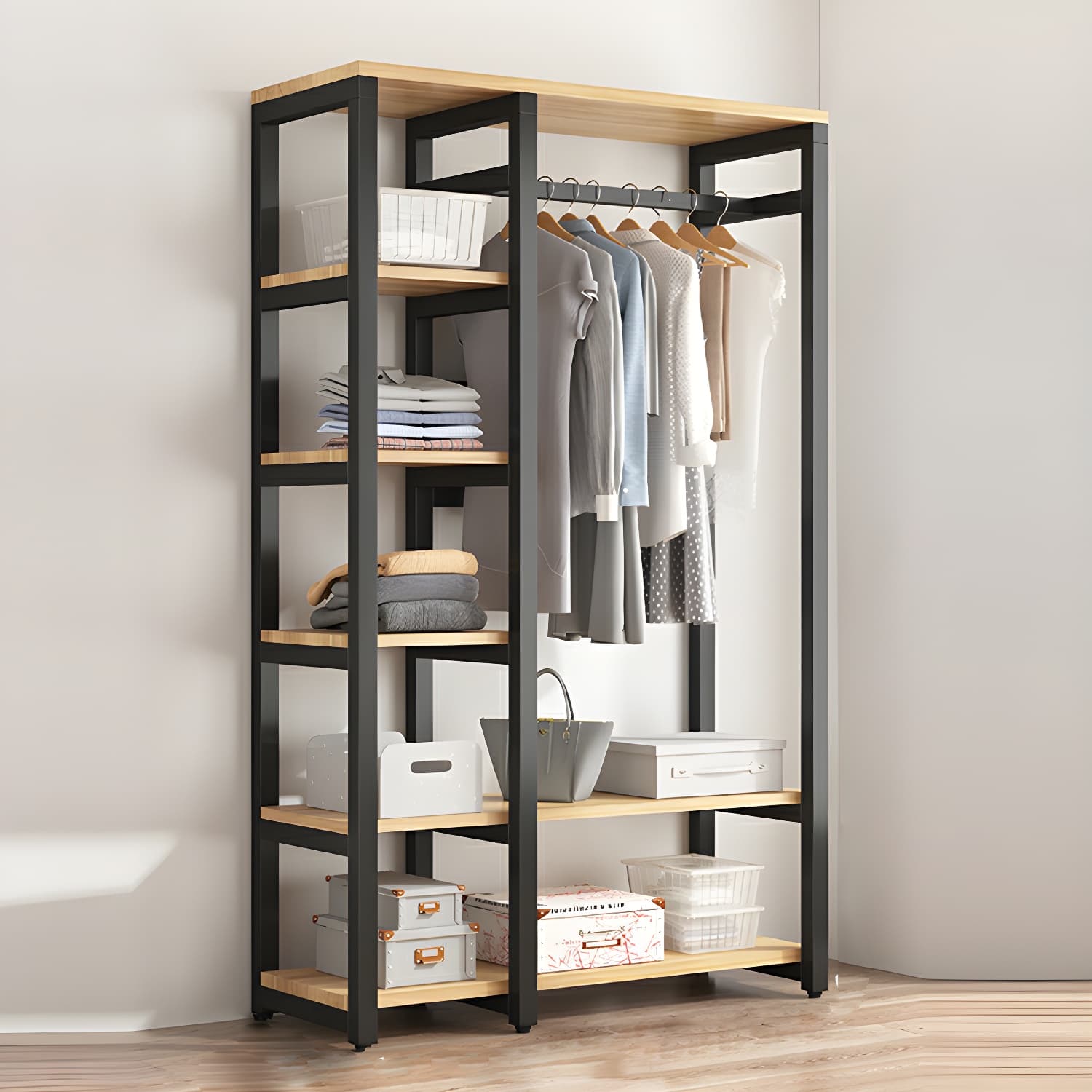 Modern Metal Wardrobe Armoire with Clothing Rod & Shelves (Height 70-79 inches, Overall Width 45cm) - image 11