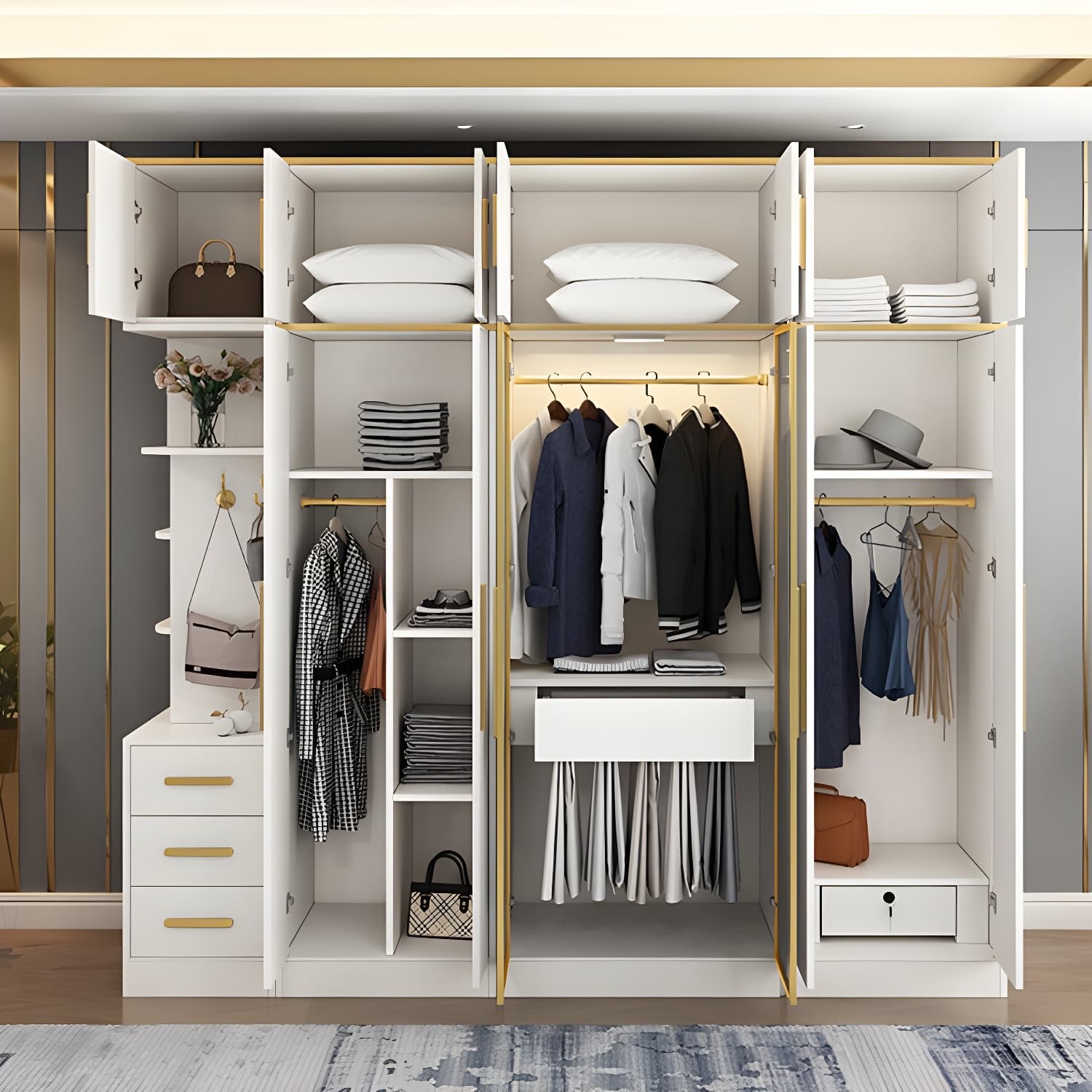 Contemporary Style Wardrobe Wooden Wardrobe Closet with Drawer - image 9