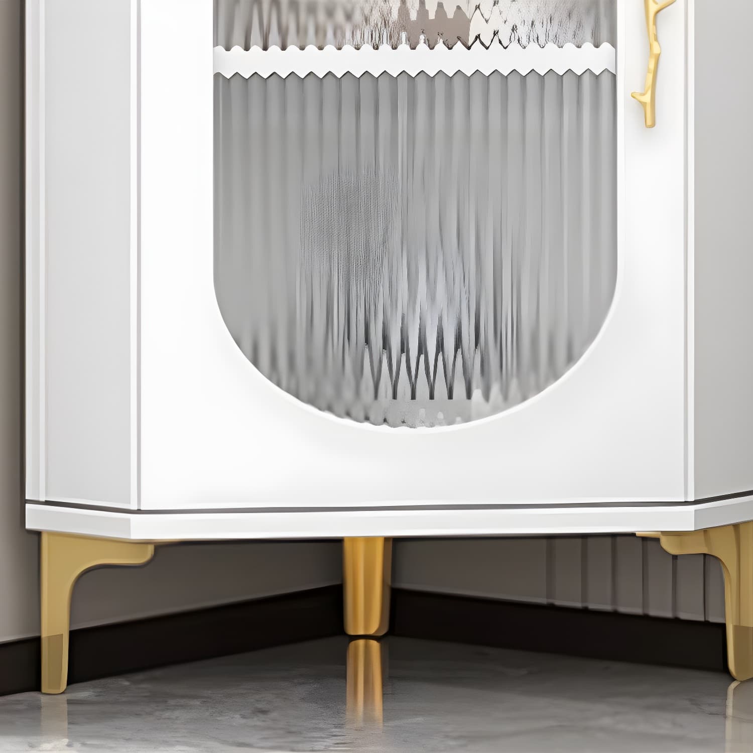 Gold Corner Modern Accent Cabinet with Glass Doors and Exterior Shelving - image 4
