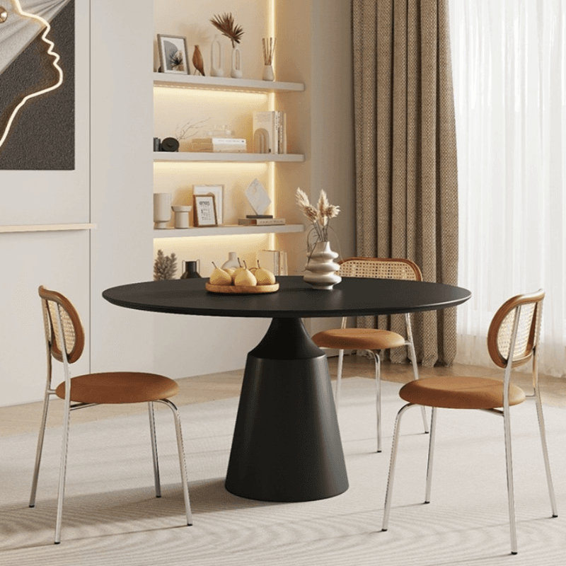 Scratch-defiant Fixed Circular Dining Table for 2 People/4 People with a Chalk/Charcoal Slate Stone Tabletop in a Contemporary Style - image 3