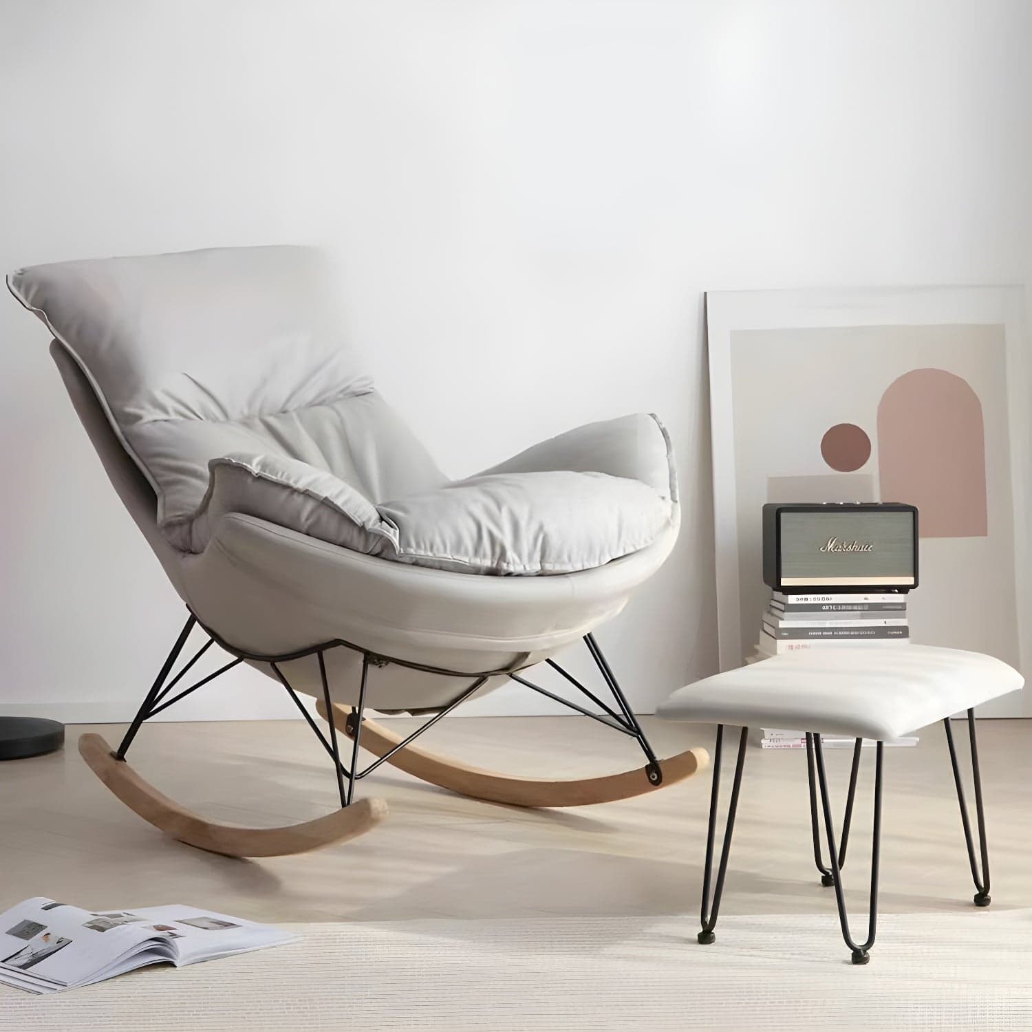 Stylish and Comfy Modern Rocking Chair with Natural Wood Legs and Slipcover - image 3