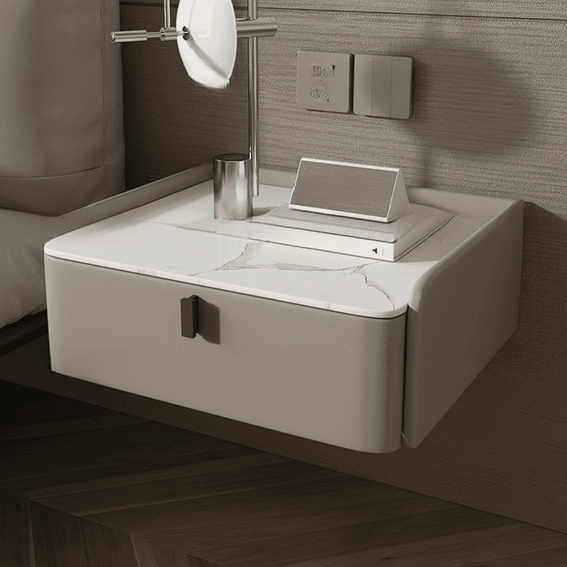 Organic Modern Bedside Cabinet Nightstand with 1 Drawer, Stone Countertop, and Hanging Shelf - image 8