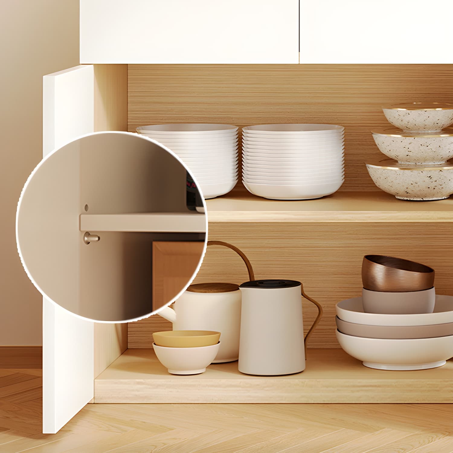 Scandinavian White Wood Buffet Sideboard Cabinet with Cabinets and Shelves - image 4