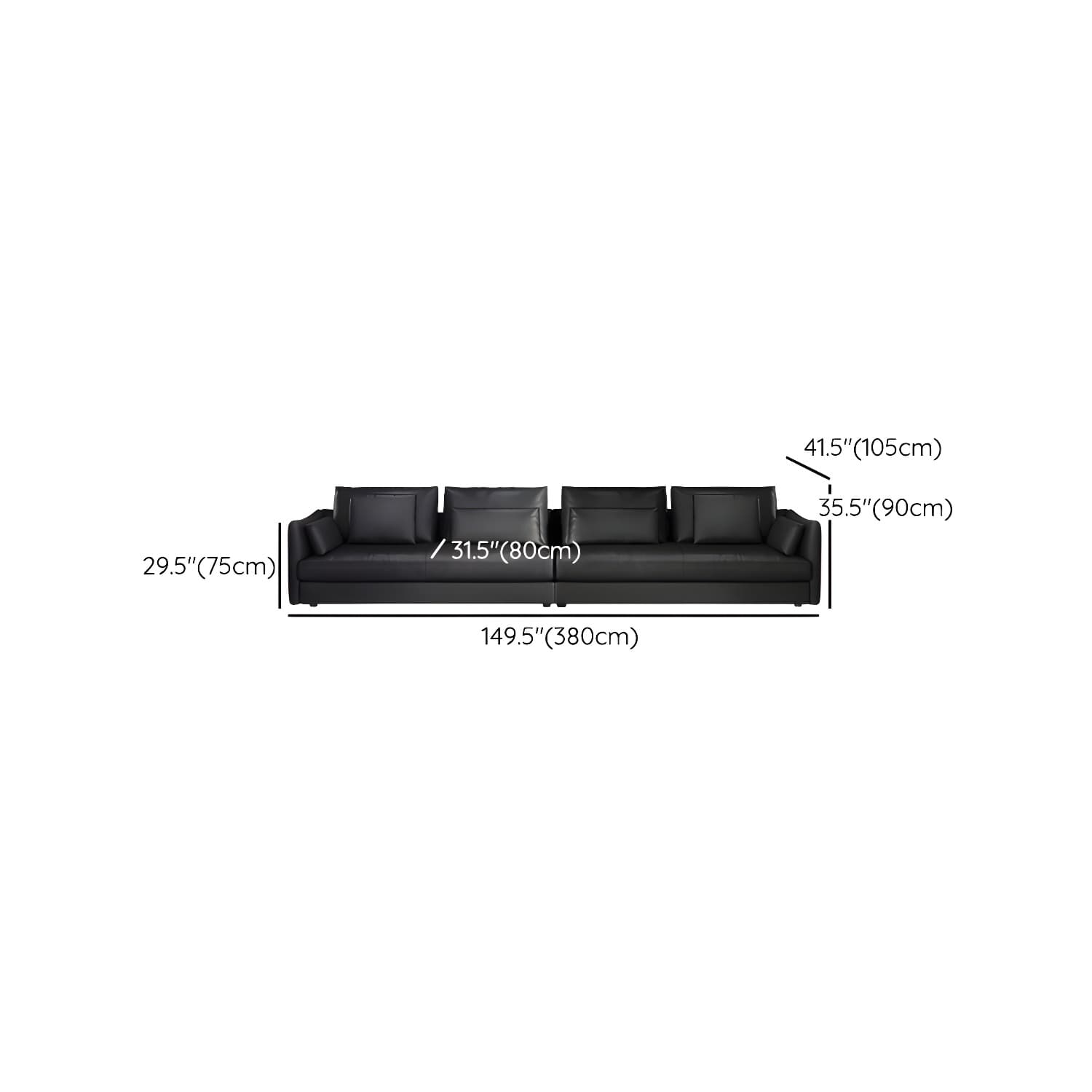 Modern Genuine Leather Sectional Sofa in Black with Recessed Arm - image 18