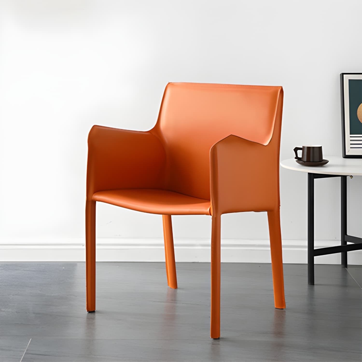 Designer Style Home Saddle Leather Arm Chair Matte Finish Solid Back Single Dining Chair - image 5