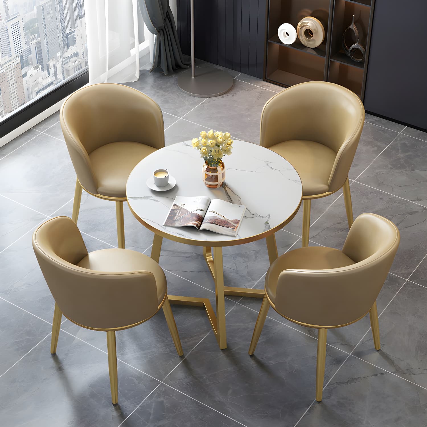 5 Piece Round Shape Wood Top Dining Room Chair and Table Set - image 7
