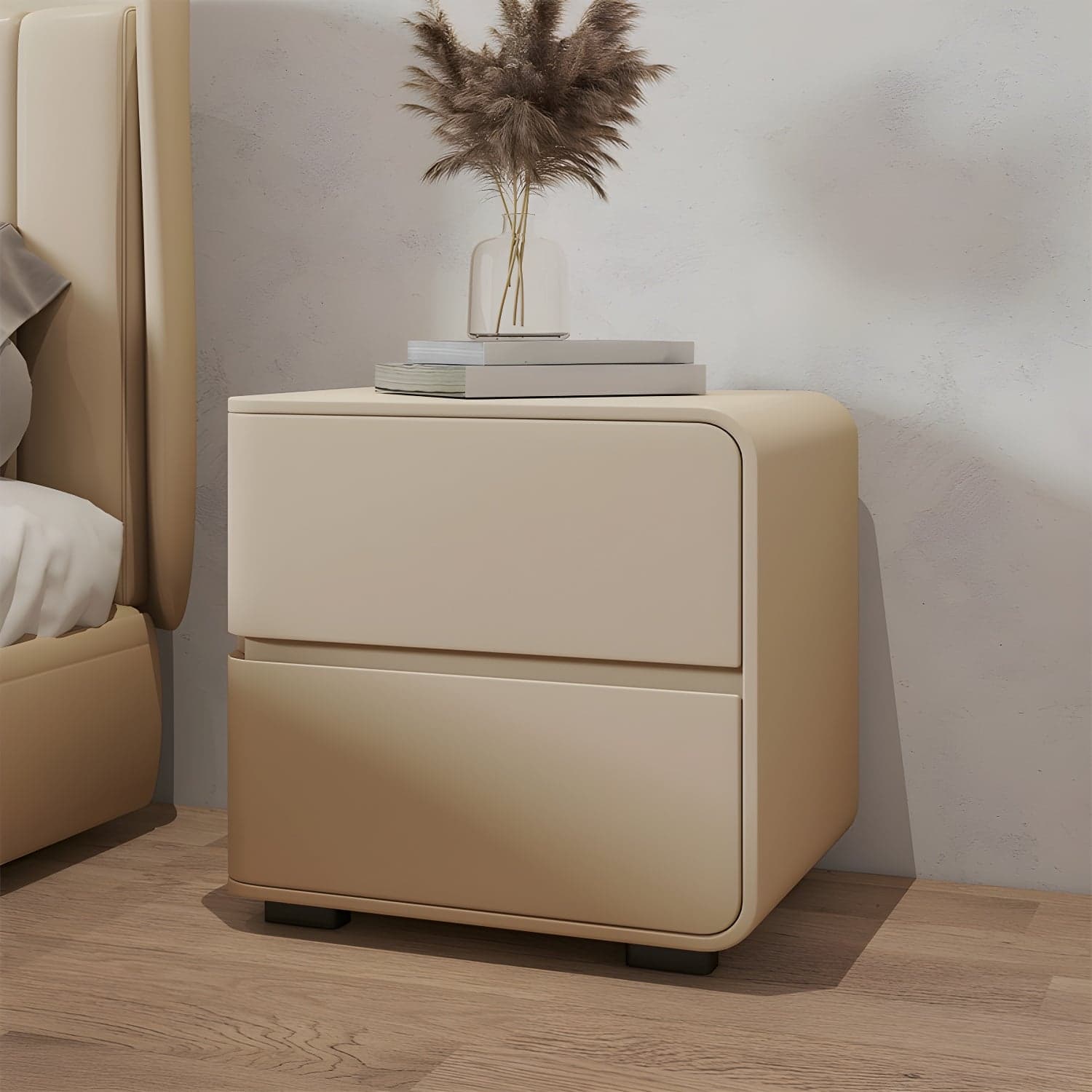Modern Wood Nightstand with 2 Drawers - Small and Low Profile - Faux Leather Countertop - image 6