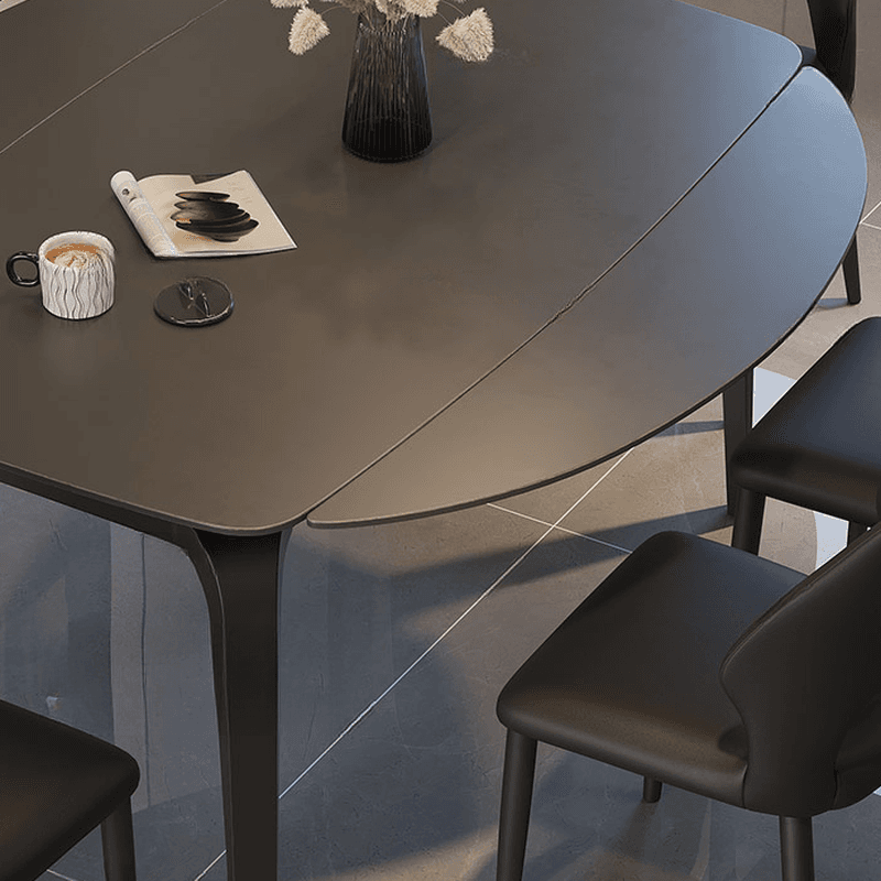 Dining Table Set with Slate Stone Top, Fold-away Leaf, Padded Chair with Back for 6 People in Midnight Black - image 7