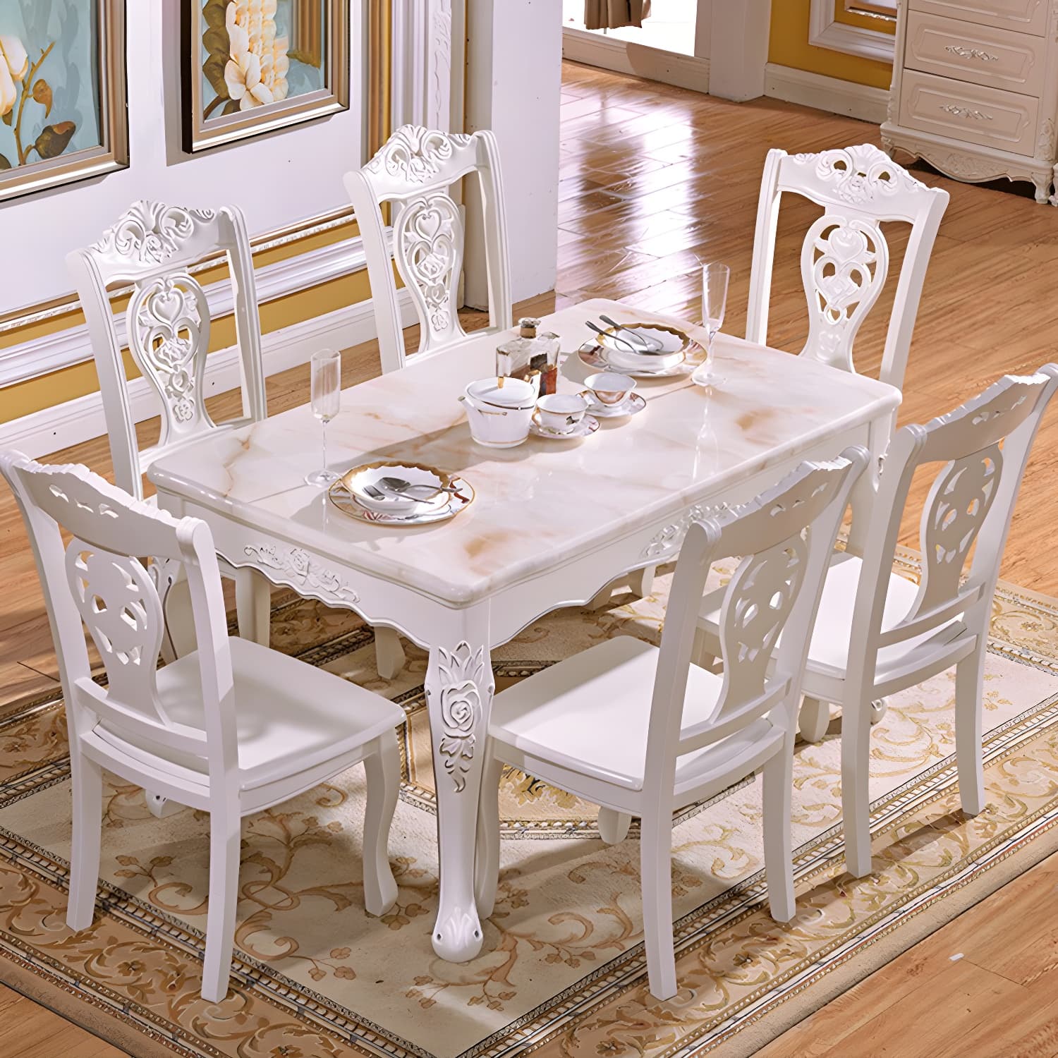 Victorian Style Wood Dining Set - Solid Wood Construction with Warranty - 5-Piece Set - image 6