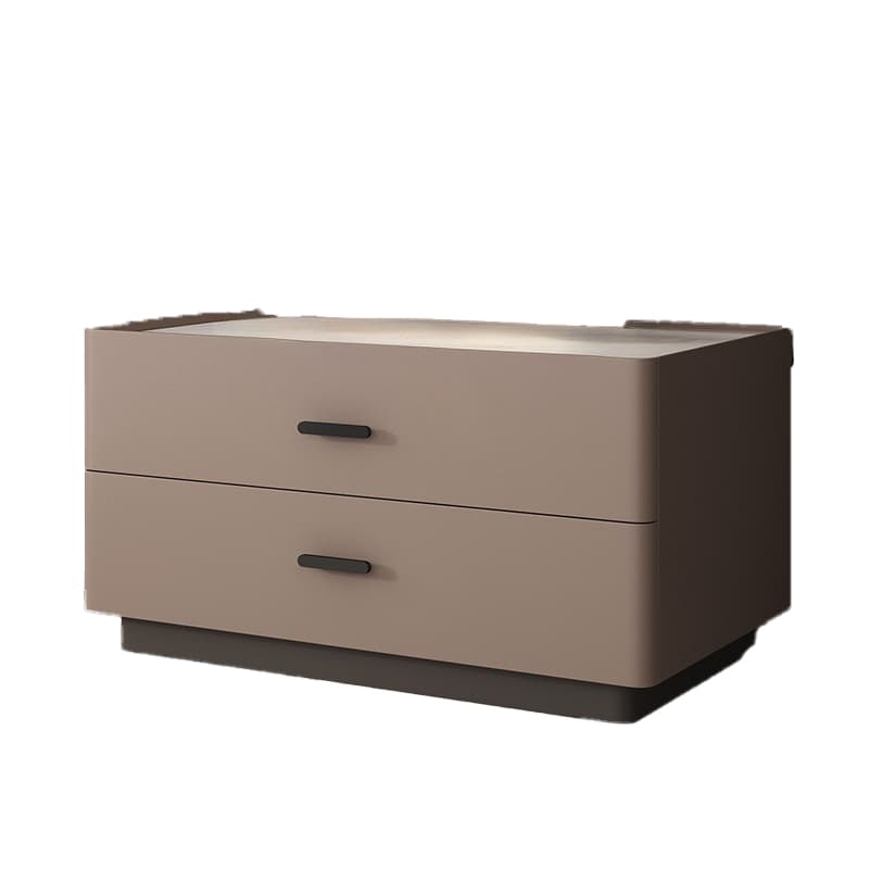 Elegant Two-Drawer Faux Leather Nightstand with Stone Countertop in Low Height for Modern Homes - image 13