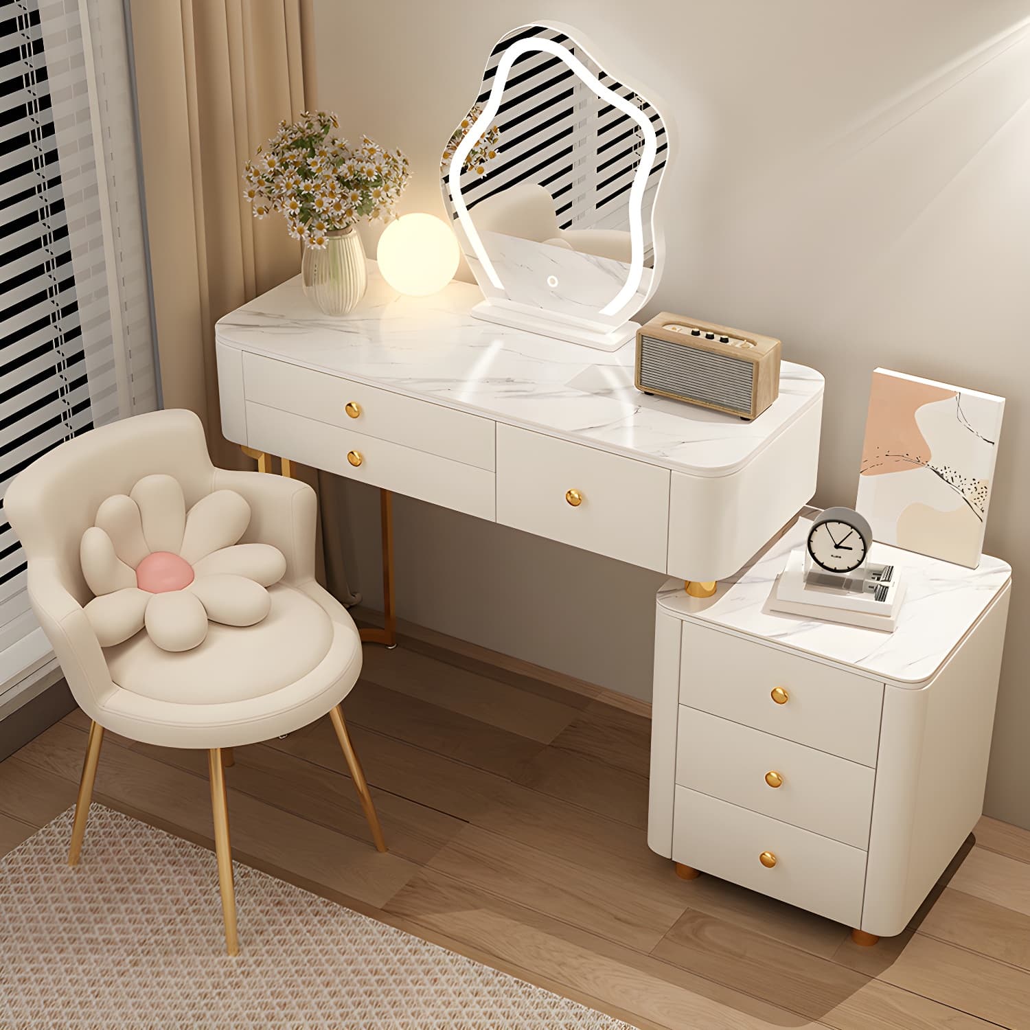 Modern Stone Top Vanity Dressing Table with 6 Drawers for Bedroom - image 7