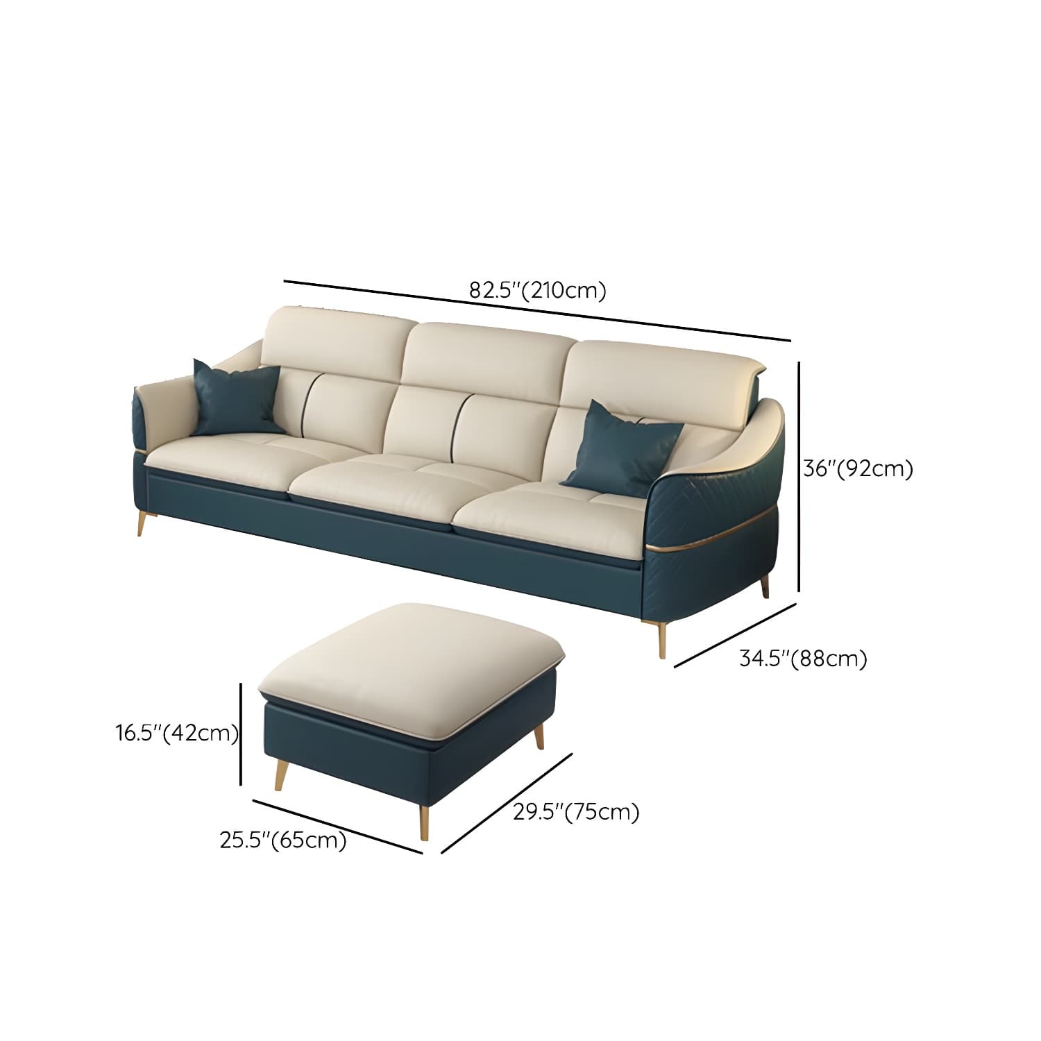 Modern Beige Leather Stationary Sectional Sofa with Cushion Back - image 21