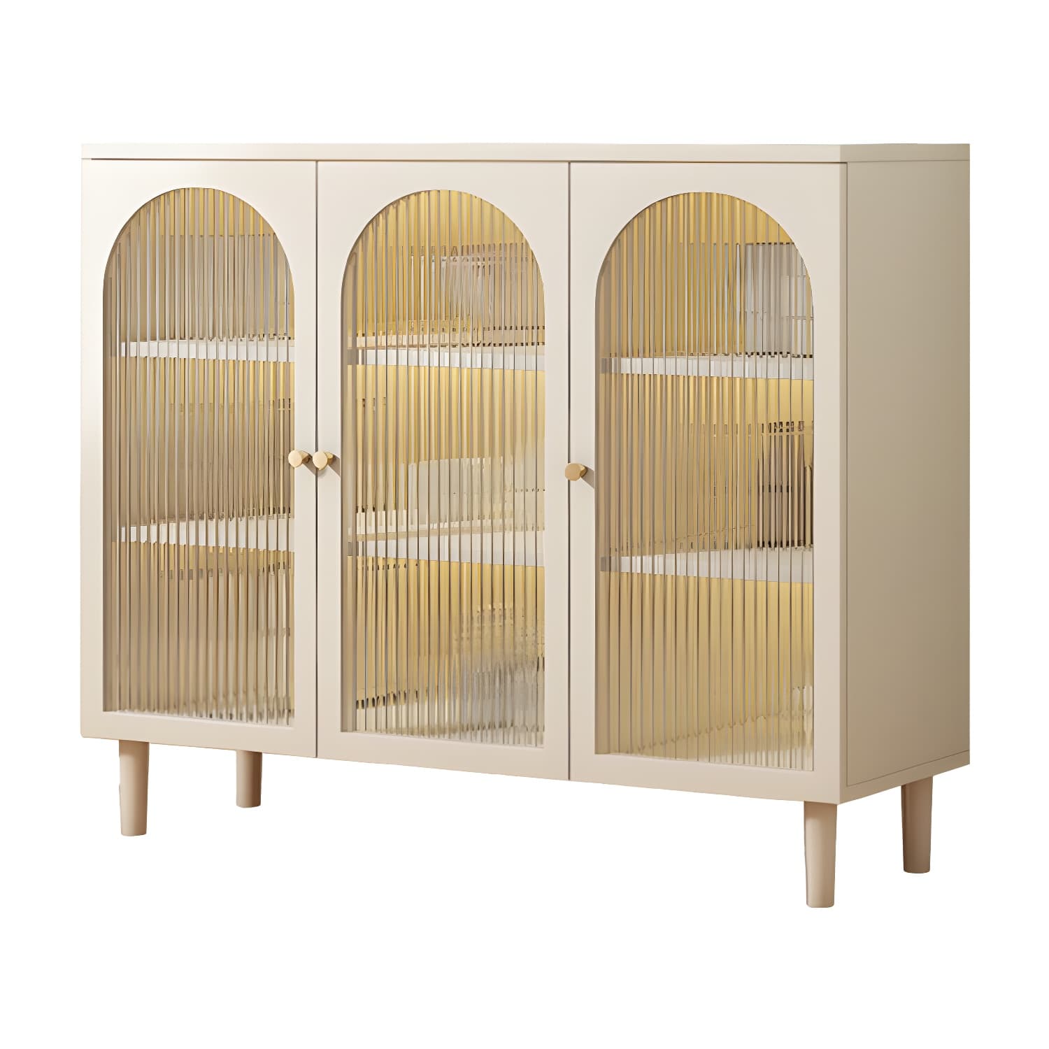 White Modern Sideboard Credenza with Cabinets and Shelves for Storage and Display - image 11