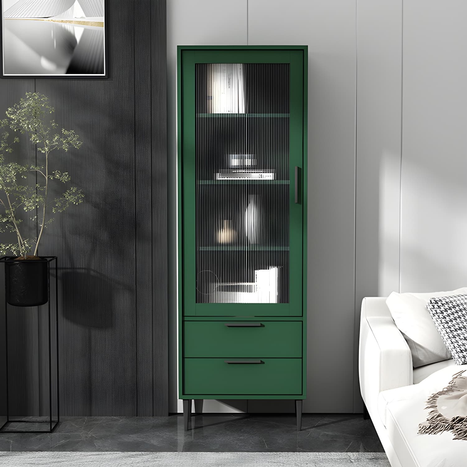 Contemporary Wooden Accent Cabinet with Glass Door and 2 Drawers - image 6