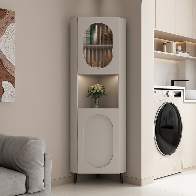 Modern Corner Accent Cabinet with Glass Doors and Exterior Shelving - image 3