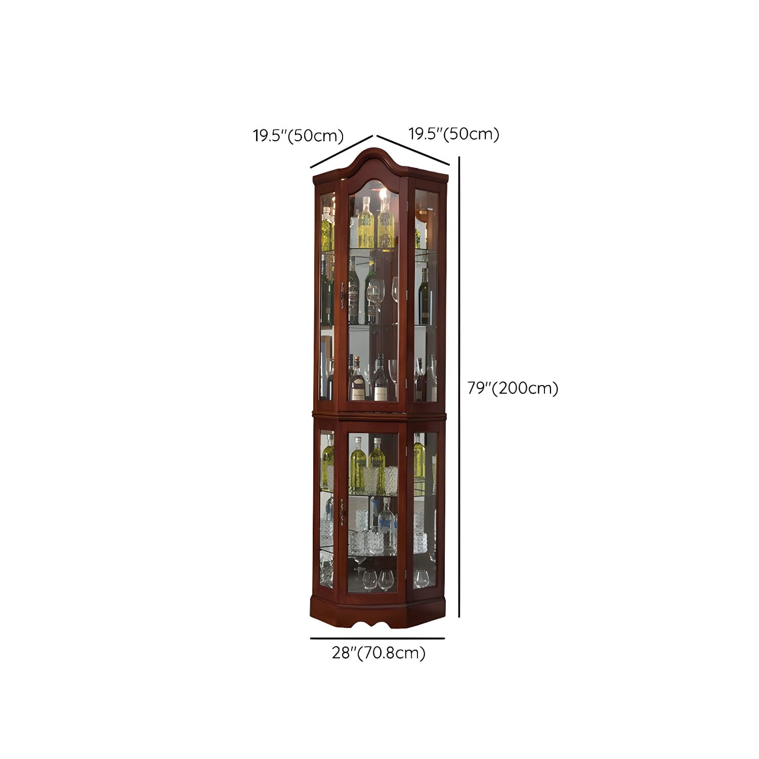 Rubberwood & Glass Triangle Corner Cabinet in Brown with Storage Shelves - image 16