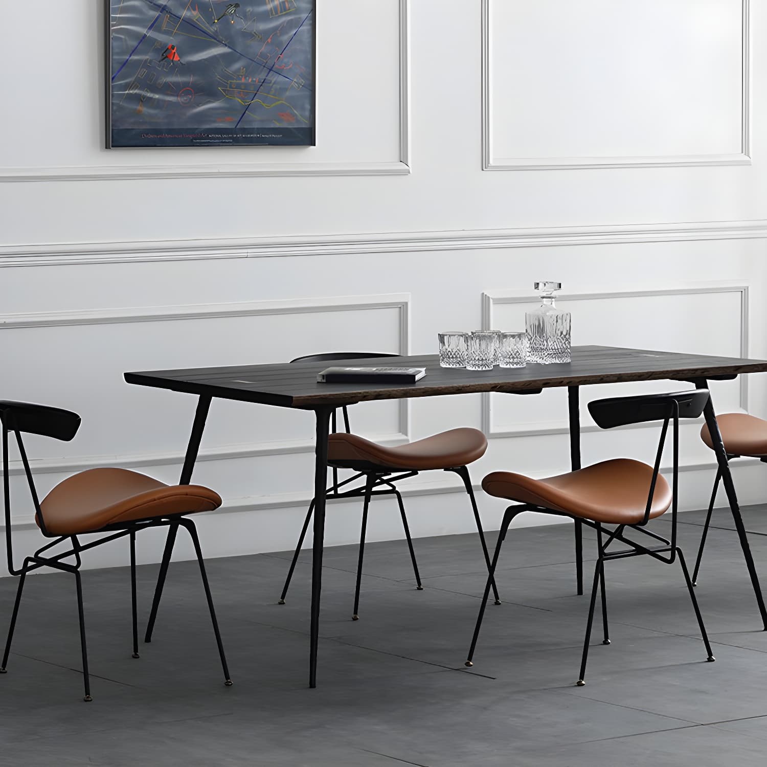 Black Oak Wood Dining Table Set 1/2/5 Pcs Industrial Metal Dinette Set for Home - image 3