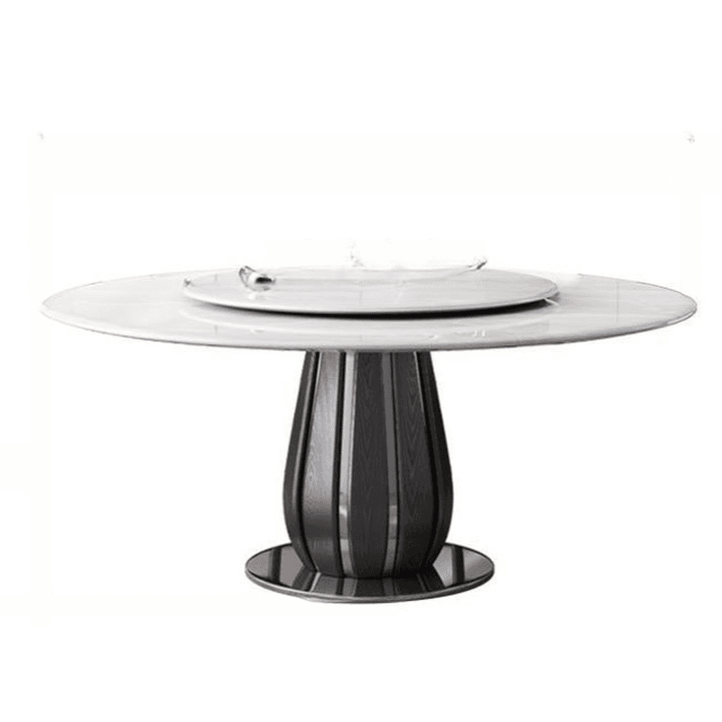 Dining Table Set with Rounded Marble Slab Top and Stump Base, Featuring Padded Chair with Back in White - image 7