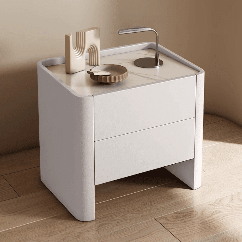 Stylish Drawer Storage Nightstand with 2 Drawers, Stone Countertop, and Leg - image 10
