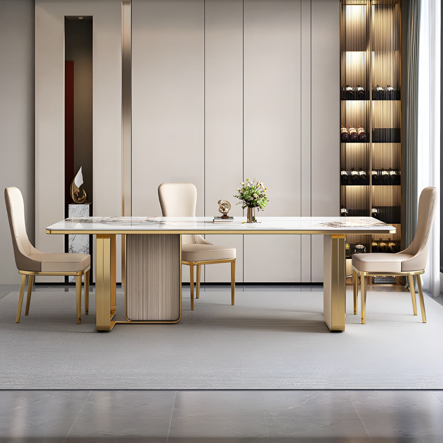 1/5/7/9 Piece Rectangle Stone Top Glam Dining Room Chair Set - image 10
