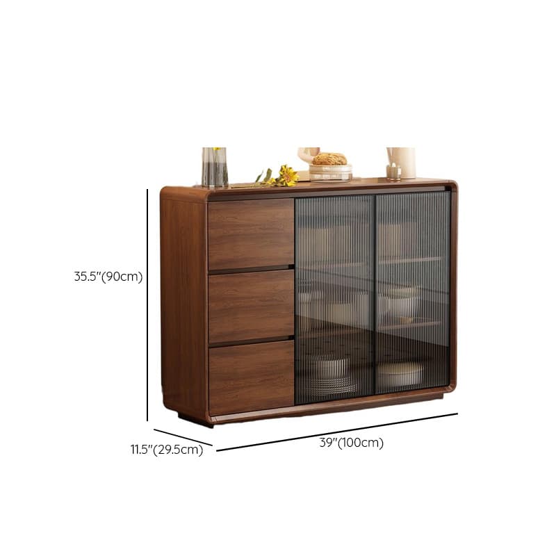 Espresso Sideboard with 3 Drawers, Locker Cabinet, Narrow Size, Compartment Storage, Glass-panel Door, and Flexible Shelf - image 17