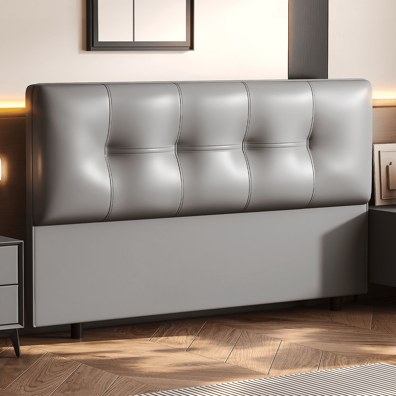 Simplistic Style Panel Headboard with No Distressing, Piled Tufted Rectangular Shape for King/Queen/Full Bed, Featuring Sponge Upholstery and Standard Height - image 5